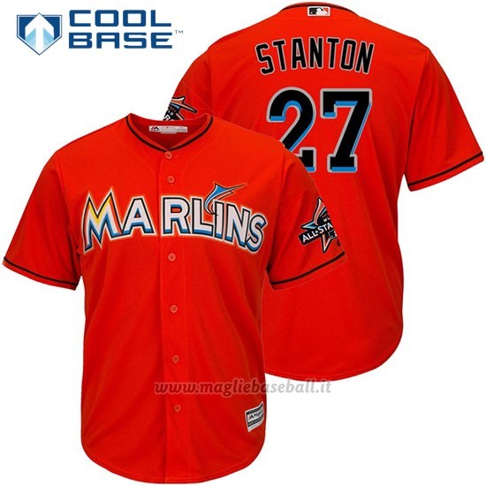 Maglia Baseball Uomo Miami Marlins 27 Giancarlo Stanton Arancione2017 Cool Base